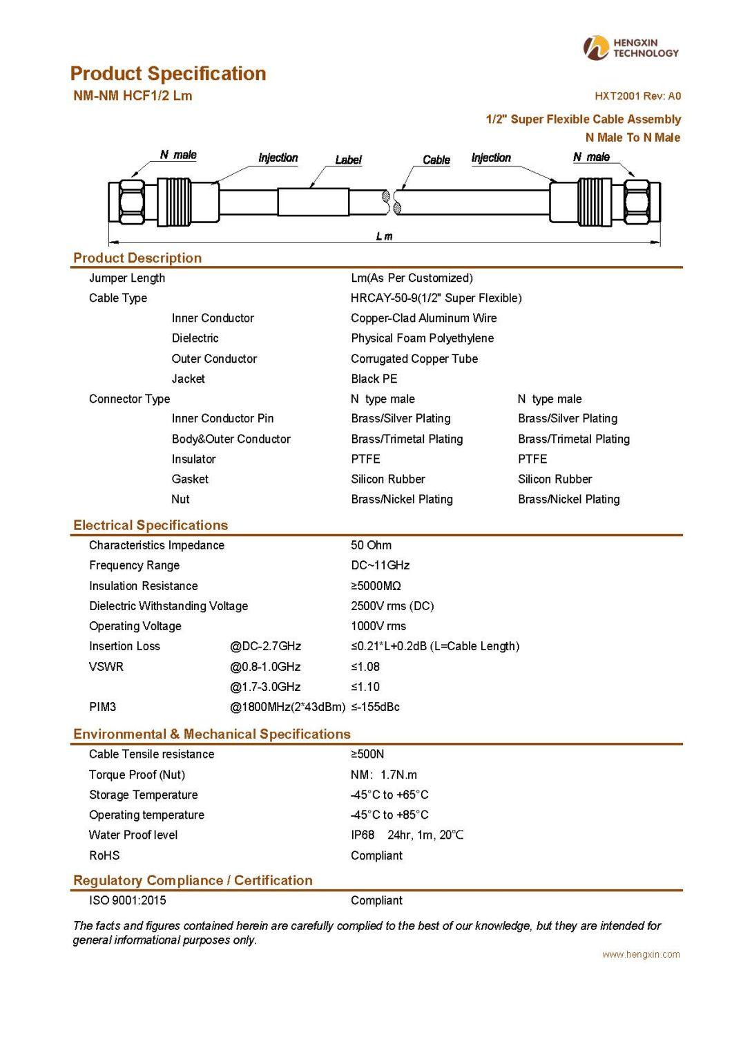 1/2" Super Flexible Cable Assembly N Male to N Male