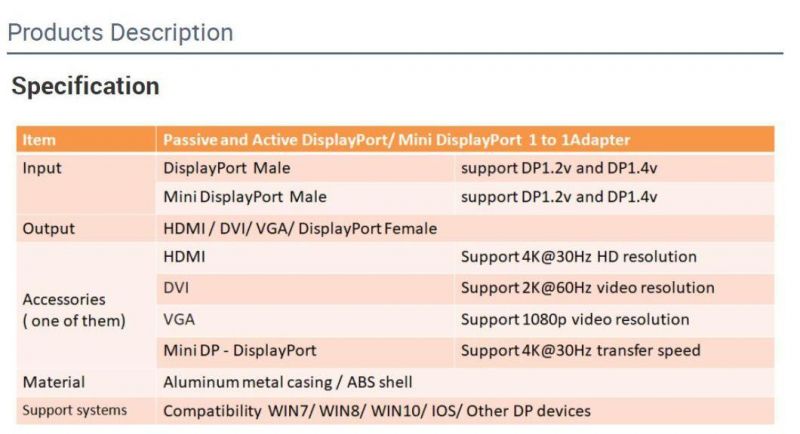 Mini Dp Display Port to VGA Cable Adaptor