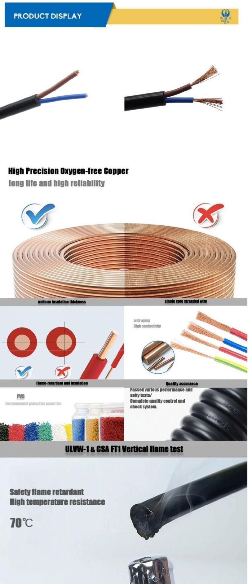 Factory Best Price Black or Yellow Color Rvv Soft Flexible Copper Electric Wire