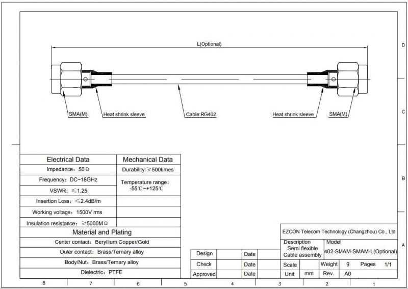 Rg402 Coaxial Cable, SMA Male to SMA Male Solder Connector Antenna Extension Cable