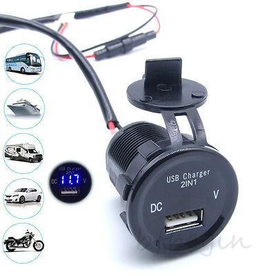 12V 2.1A USB Voltage Voltmeter Power Plug Socket Charger Adapter