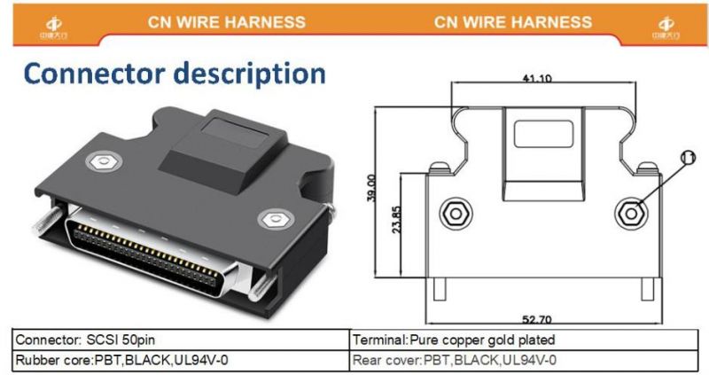 SCSI Connection Cable 50pin Connection Cable Hpcn Servo Cable Motor Motion Card Equipment Control Cable