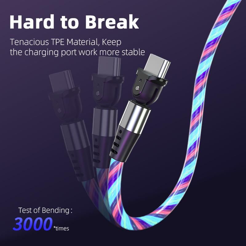 New Arrival L Shape Flow LED Light USB C Type C USB Data Quick USB Data Charger Cable for Mobile Phone