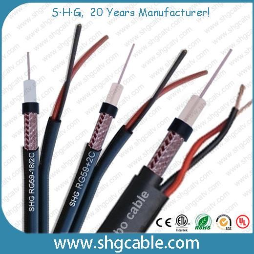 Factory Price Low Cost Hot Sale Ce RoHS UL ETL Approved Test to 3GHz 75 Ohms CCTV Video Coaxial Cable Rg59/Rg59bu with Power Wires