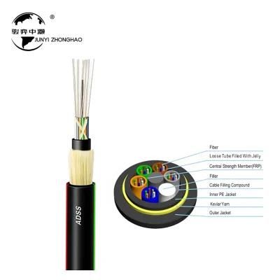 Overhead Single Mode Fiber Optic Cable Double Sheath 24 48 96 Core Span 100m ADSS Fiber Cable