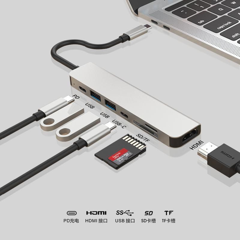 7 in 1 USB 3.1 Type C to HDMI and RJ45 Ethernet Pd TF Converter Hub Cable