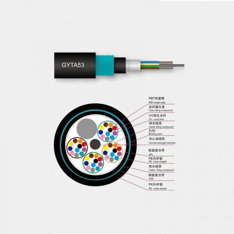 Outdoor Optic Cable Direct Buried Underground GYTA53 2-216 Core Loose Tube Fiber Optical Cable