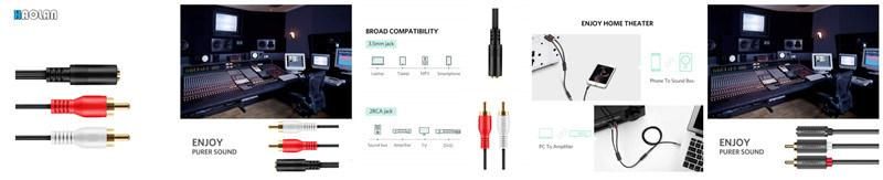 3.5mm Female to 2 RCA Male Stereo Audio Y Cable Adapter Gold Plated Compatible for Smartphones, MP3, Tablets, Home Theater