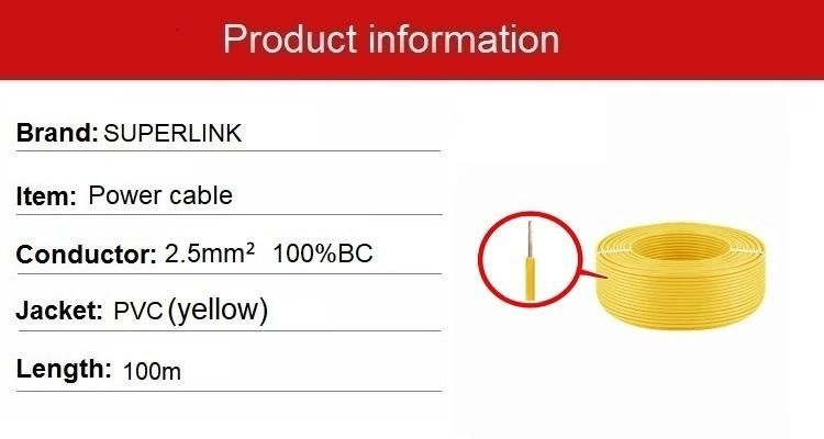 Power Cable Cable Electrico De Cobre 2.5mm2 Square for Socket Yellow Superlink Brand