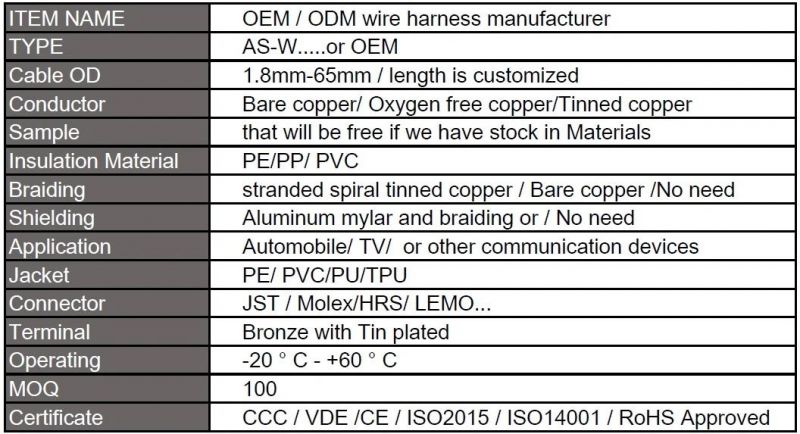 UL Certification Electronic Connector Cable Assembly