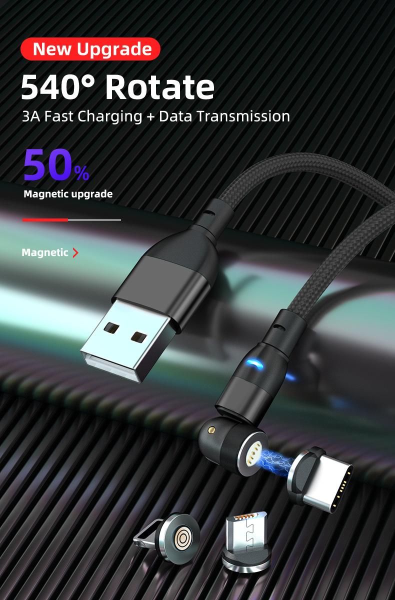 Factory Direct Sale 3 in 1 USB Charging Cable Magnetic Fast 3A Charging Data Cables for iPhone Micro Type C
