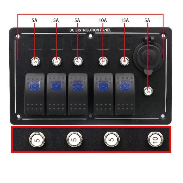 LED Rocker Switch Panel Fuse for Car Caravan Marine Boat