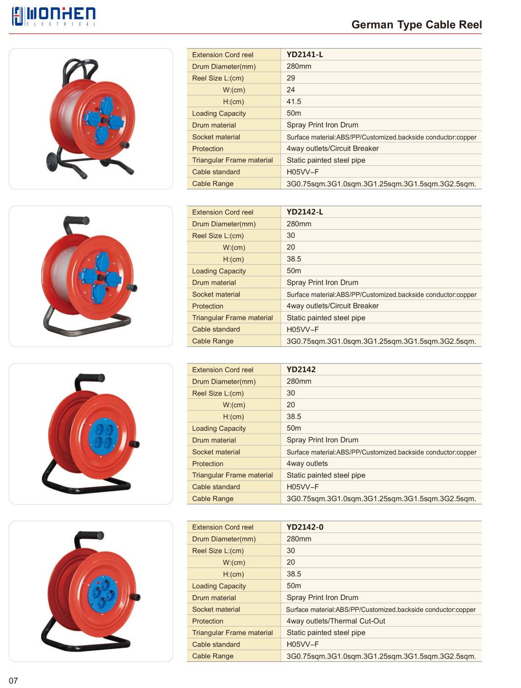 Ce Approval IP44 Socket Retractable Rubber Electric Cable Reel German Type