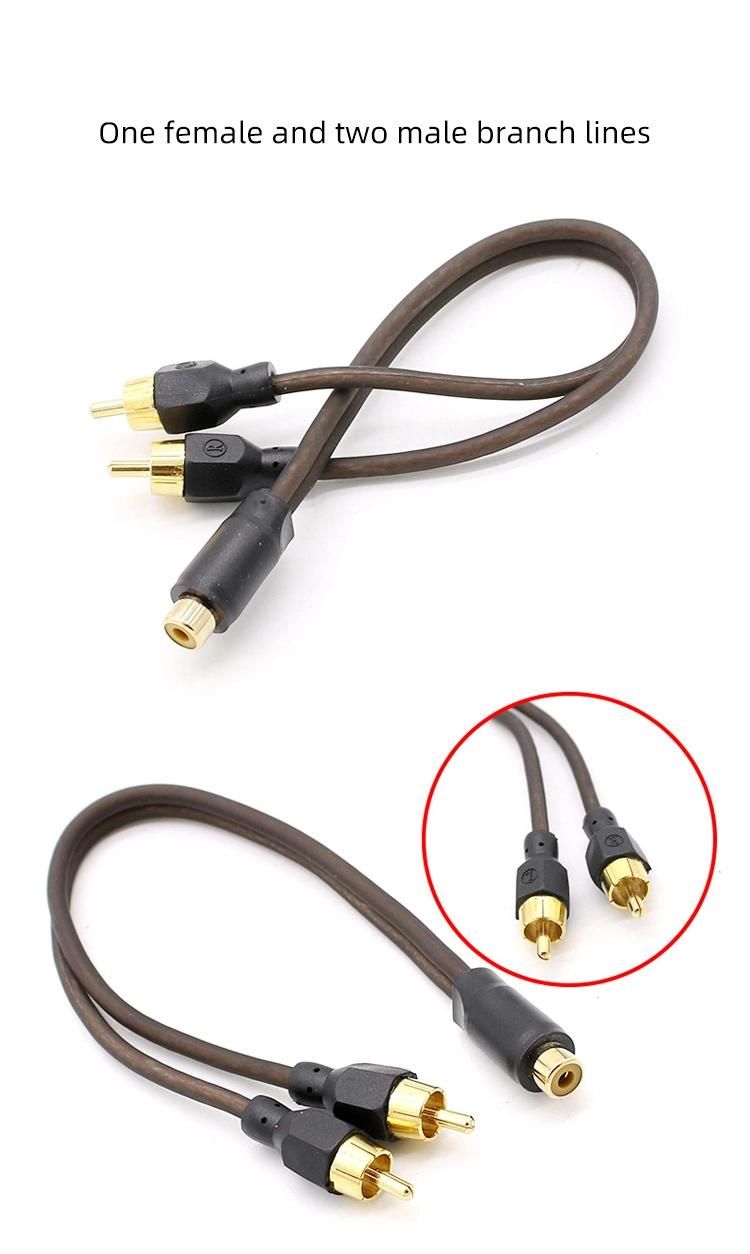 Car Audio Cable RCA One Male Plug to Couple 2 RCA Female Signal Wire for Car Amplifier
