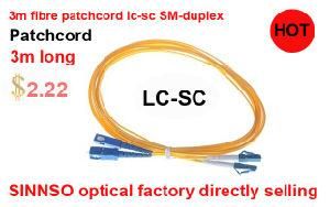 3m Long Fibre Patchcord LC-Sc Single Mode G652 Duplex