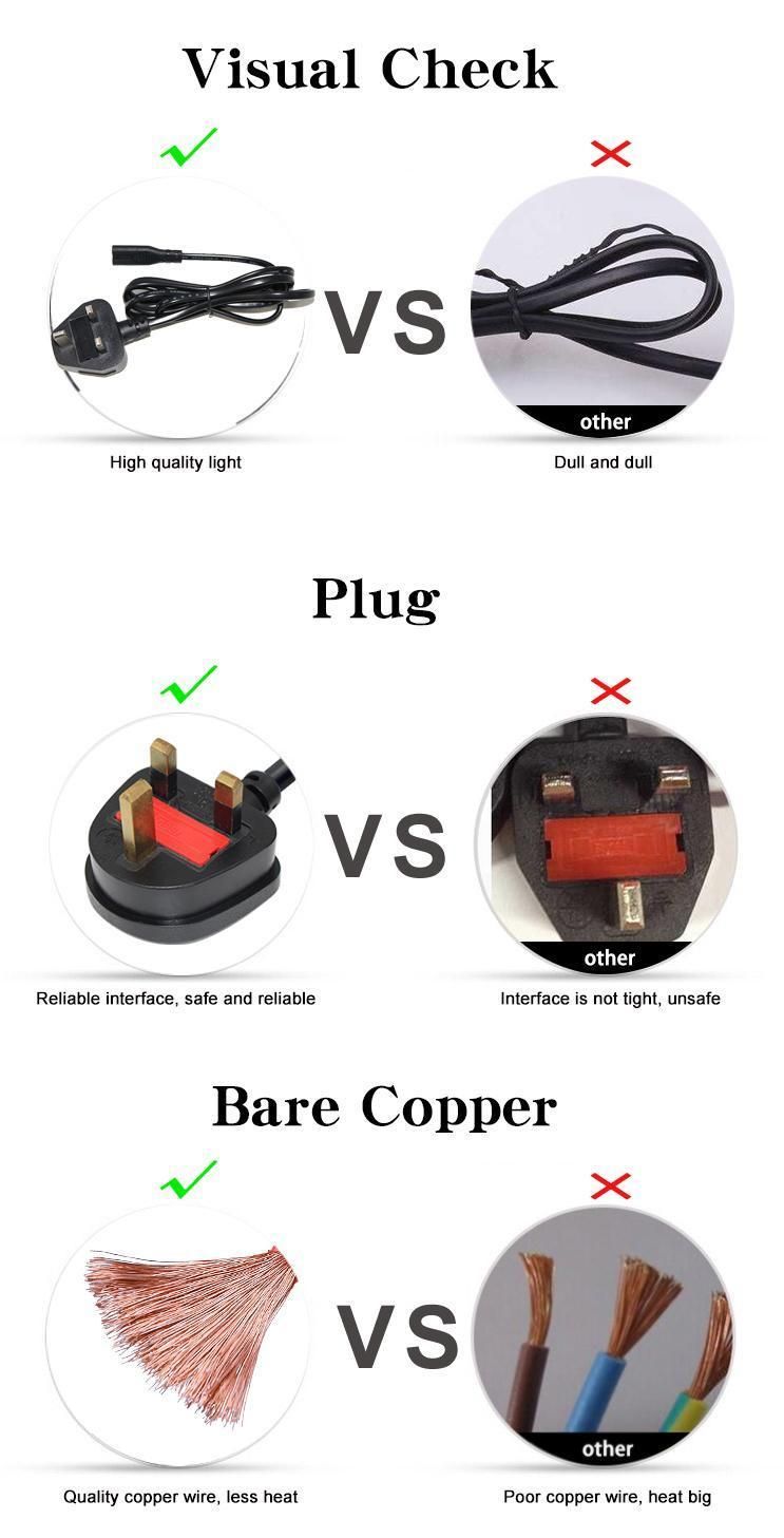 Copper 3 Pin UK Plug PC Laptop Computer Monitor AC Power Cord Cable for Hair Dryer Power Cable