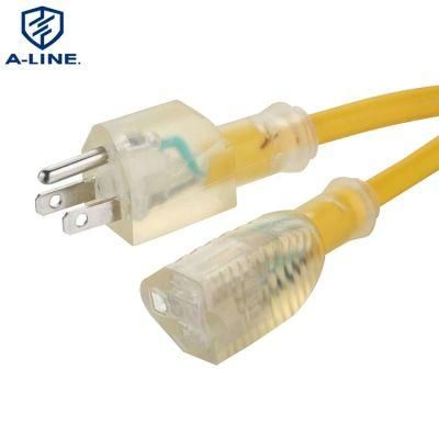 Professional Manufacture Transparent Heavy Duty 3 Pins AC Power Extension Cord 16A 125V