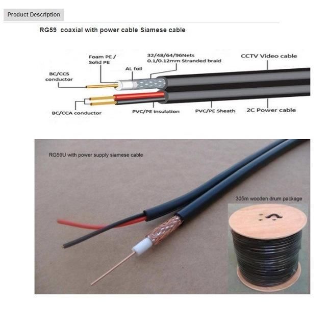 RG6 Coaxial Cable with Power Cable Rg59 RG6 Coaxial Cable