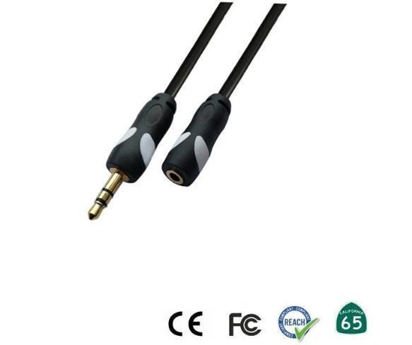 Audio Cable, 3.5mm Stereo Male Right Angle Plug to 3.5mm Stereo Female Plug