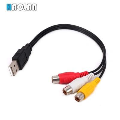 USB to 3RCA Cable, 1FT USB Male to 3 RCA Female Jack Splitter Audio Video AV Composite Adapter Cable for TV/PC