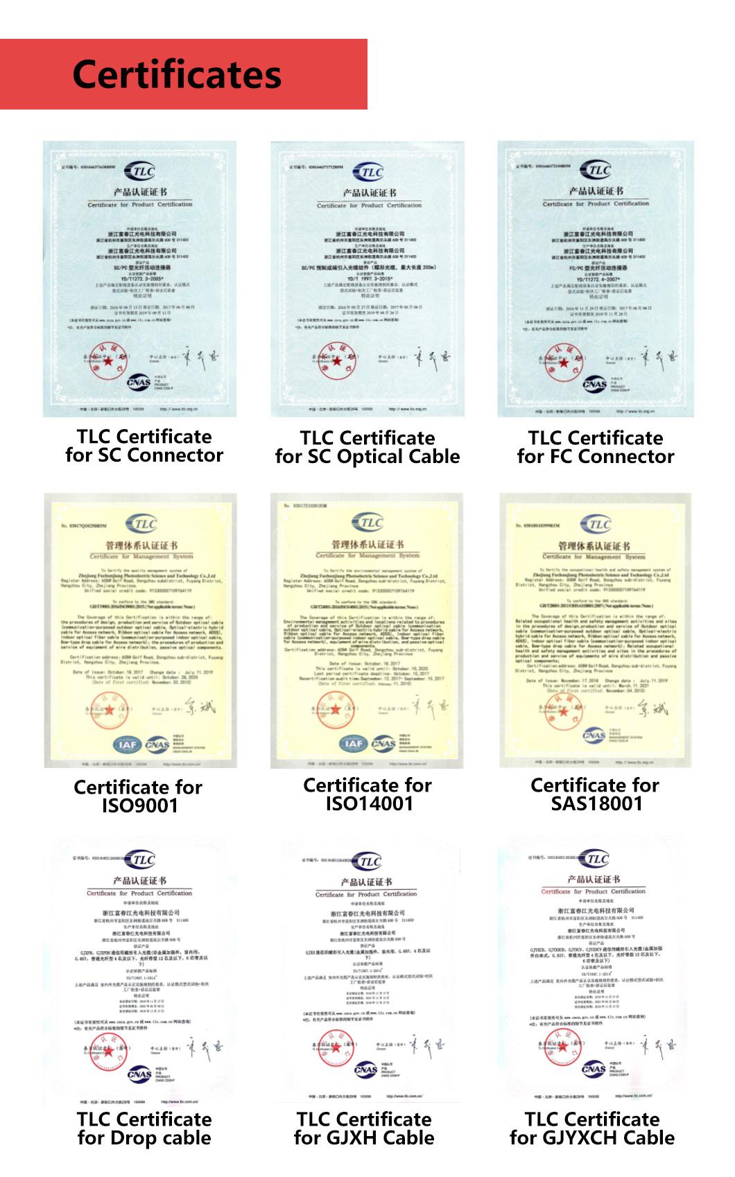 Gjfv 1/2/4/6/8/12 Cores G657A1/A2 Single/Mulit Mode Indoor Optica FTTH Fiber Optic/Optical Cable Certificate