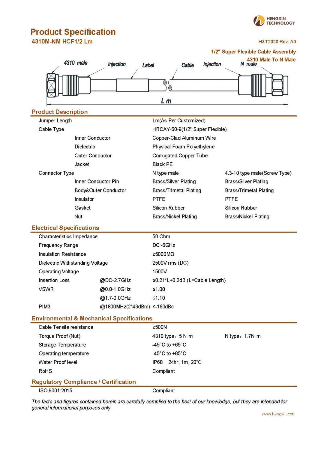 1/2" Super Flexible Cable Assembly 4310 Male to N Male