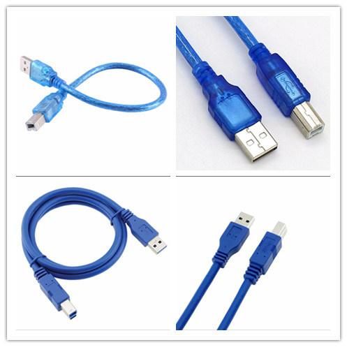 USB Cable Double Shield High Speed Transparent Blue a Male to B Male 2.0 USB Printer Cable