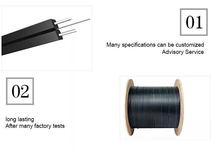 Indoor/Outdoor 1 2 4 Core GJYXFCH FRP/Steel Wire Single Mode FTTH Drop Flat Cable Fiber Optics