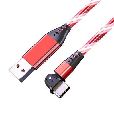 New Arrival L Shape Flow LED Light USB C Type C USB Data Quick USB Data Charger Cable for Mobile Phone