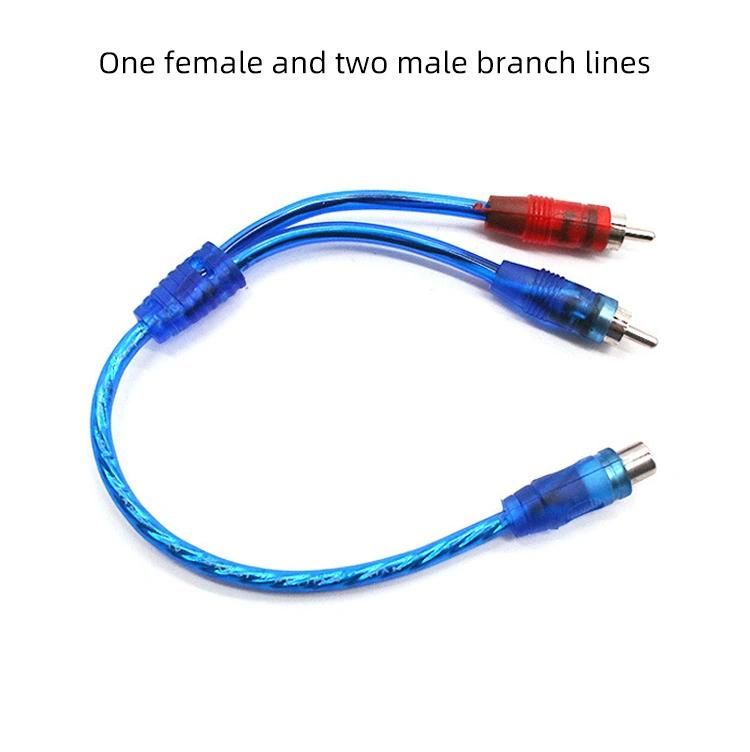 Blue Automotive Amplifier Audio RCA Cable Wire Hot One Female Two Male Signal Audio Cable for Car