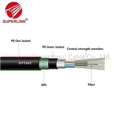 Outdoor Single Mode Multimode PSP Fiber Optic Cable GYTA53 12fiber Engineering Level