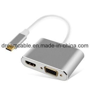Silver 2 in 1 USB C HDMI VGA Multiport Adapter