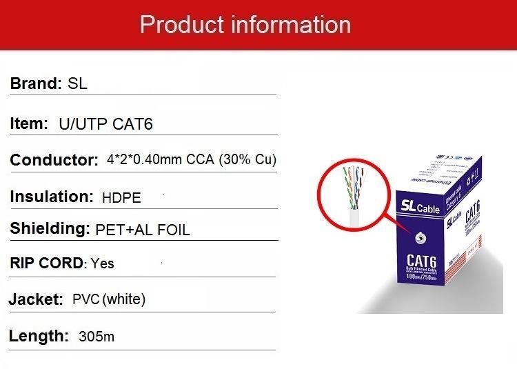 SL LAN Cable Hy1603wh UTP CAT6 Cable Ethernet