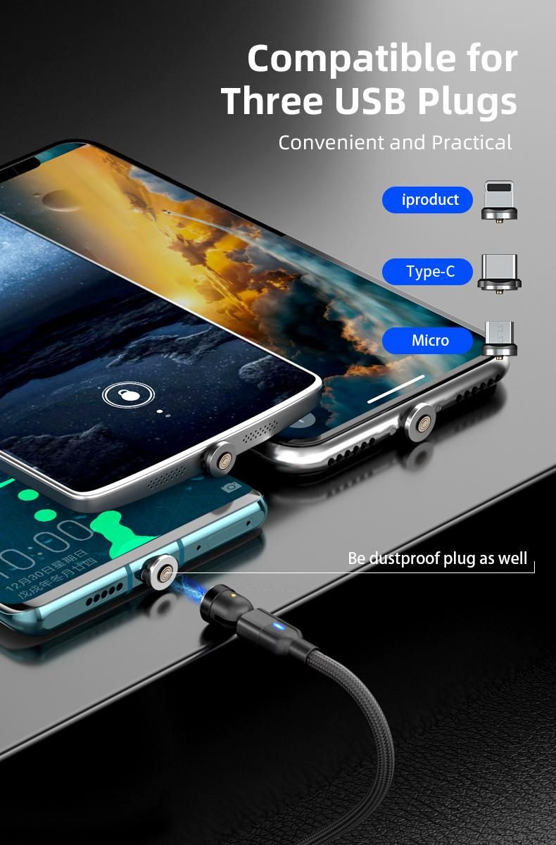 3-in-One Magnetic Data Cable Is Suitable Light Cable 3A Fast Charging Data Lightning Cable for Apple Android Type-C