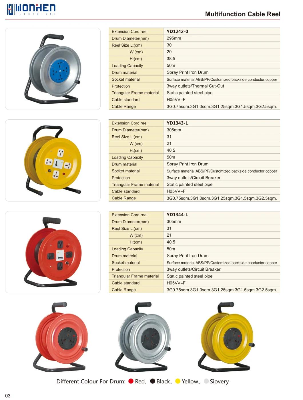 Cable Reel 4 Outlet Extension Cord Reel, 15m, 20m, 25m, 30m, 50m and Custom Length Italy Power Cord Imq Safety Approved