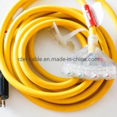 5-15p GFCI Plug to Triple Tap 5-15r Adapter - 12AWG Sjtw -Yellow
