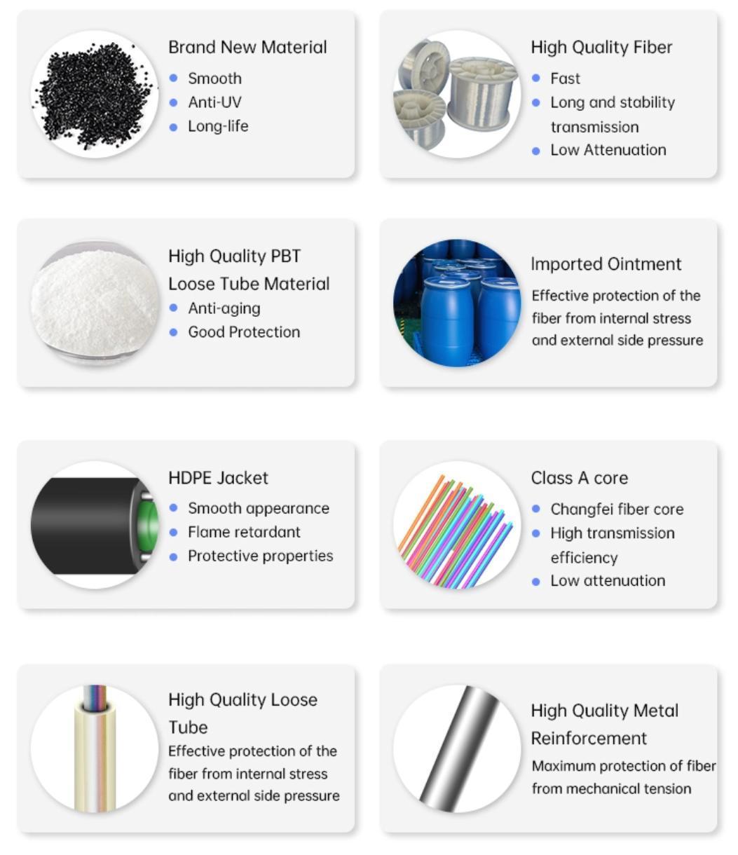 FTTH FTTX Fiber Outdoor Indoor 2/4/6/12/24/48/96 Core Sm/Dm/mm G652D/G657A1 Flat ADSS TPU Fiber Optic/Optical Drop Cable