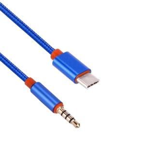 Custom Stereo 3.5mm to Type C Speaker Cable with Blue Mesh
