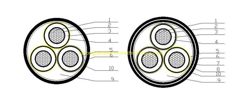 1.8/3.0 (3.6kV) Yjlv72, Al/XLPE/Cts/PVC/Awa/PVC Cable, 1X300mm2