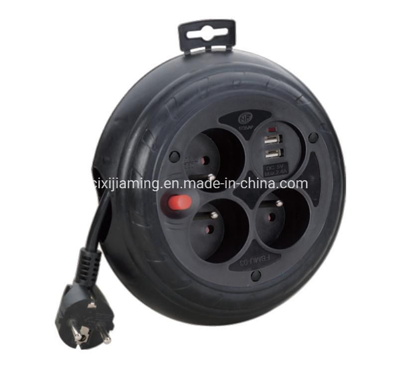 Jm0118A-Cr-F03mu French Type Cable Reel with Children Protection and 2*Usbs