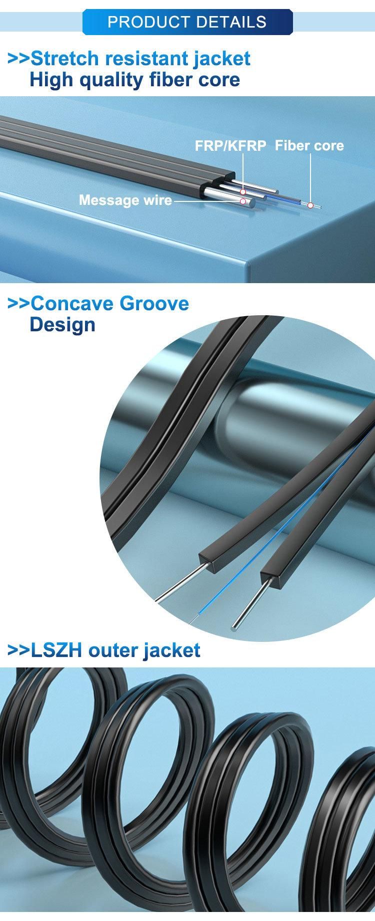 Indoor Outdoor Single Mode 2/4/6/8/12 Core FTTH Flat Fiber Optic Drop Cable