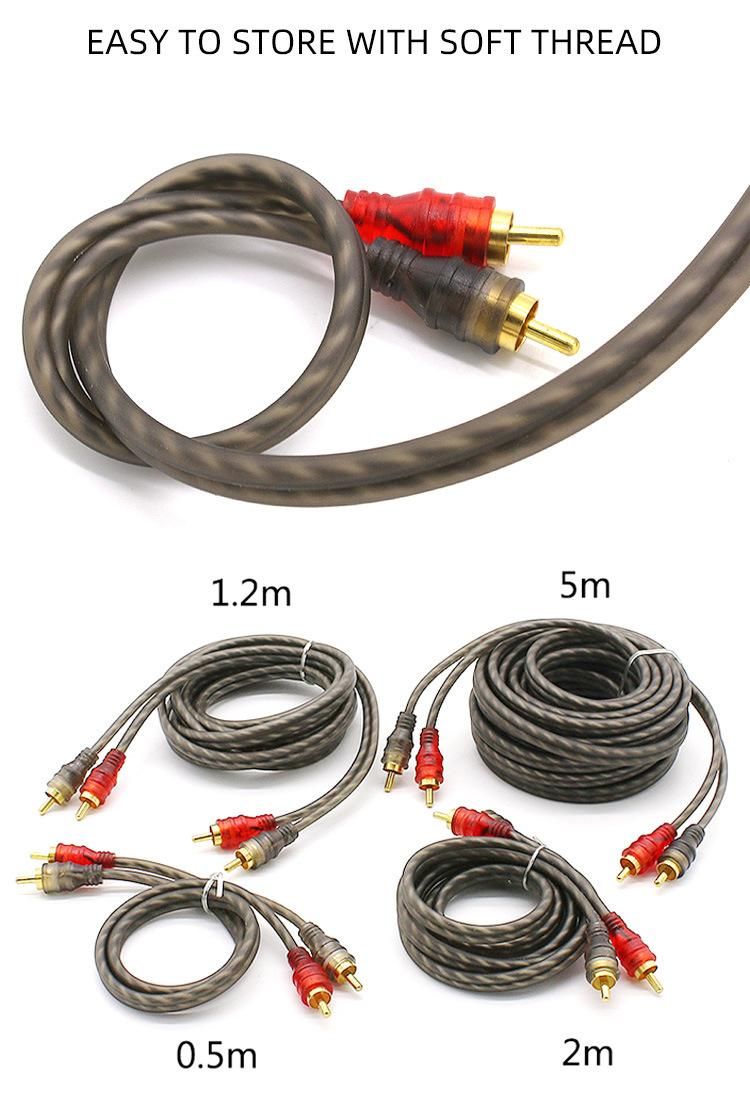 High Quality Bare Copper Wire 0.5/1.2/2/3/5m Car Audio RCA Cable with Color Box