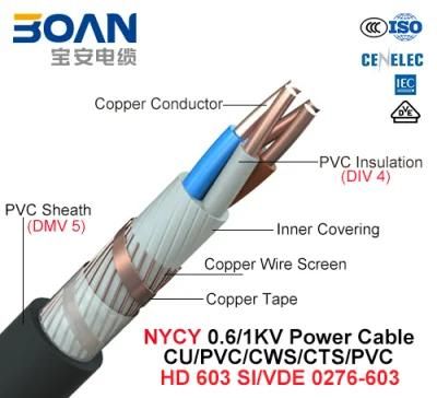 Nycy, Power Cable, 0.6/1 Kv, Cu/PVC/Cts/Cws/PVC (VDE 0276-603)