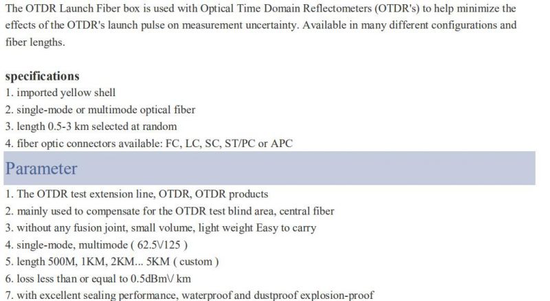 Skycom Single Multimode Mode OTDR Launch Cable Sc LC FC