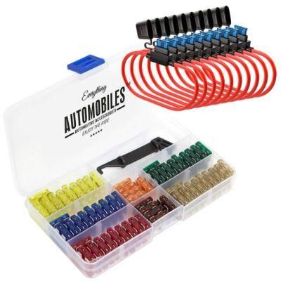 120 Assorted Fuses with 10 Inline Fuse Holders - Includes Fuse Puller Tool, Great for Use on Cars