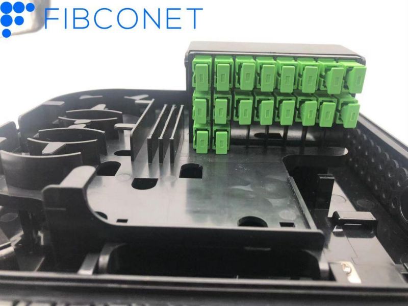 FTTH Fiber Optic Distribution Box 1in/16 Cores Black PLC Splitter Terminal Box