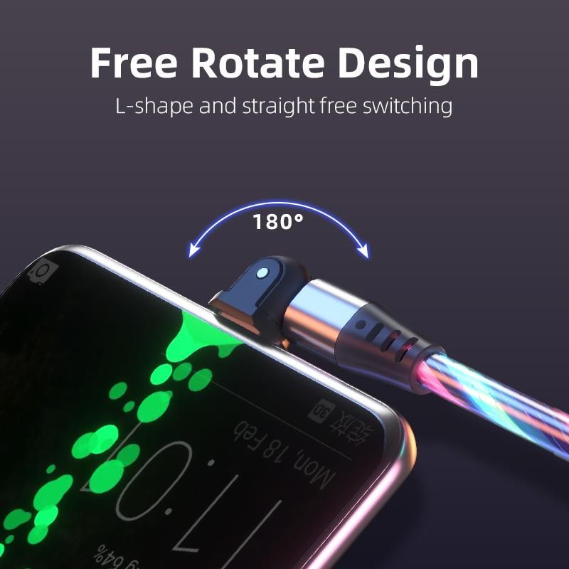 180 Degree Rotation Type C Floe LED Light USB Transfer Charging Cable 3FT LED USB Data Cable