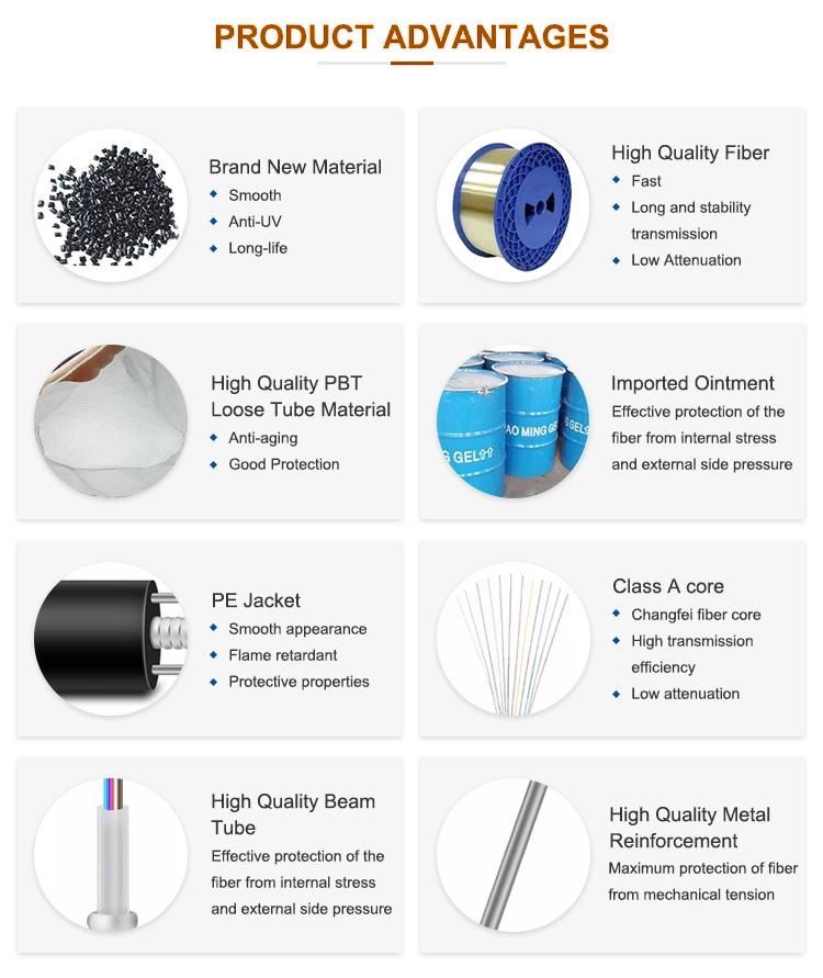 200m Span 96 Core Single Mode Outdoor G652D Fiber Optic Cable Armored Yarn Kevlar Aerial Self-Support Communication Cable