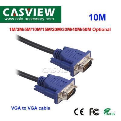 10m Blue 15pins VGA Line Male to Male M/M VGA HD Transfer Wire Video