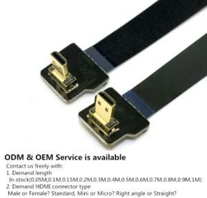 Xaja Ultra Thin HDMI Cable Micro Right Angle 90 Degree to Mini Right Angle 90 Degree Flat Ribbon Soft Fpv Cable
